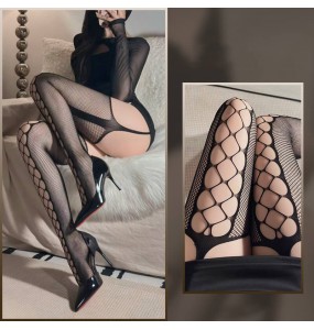 FEE ET MOI - Sexy Mesh Hollow Suspender Stockings (Black)